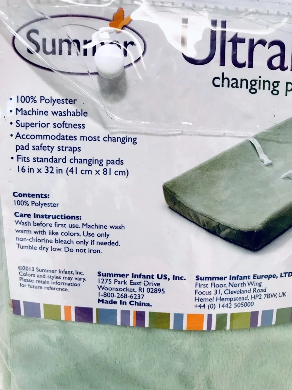 Summer & Babies R Us Set of 2 Buttercream & Green Plush Soft Changing Pad Covers